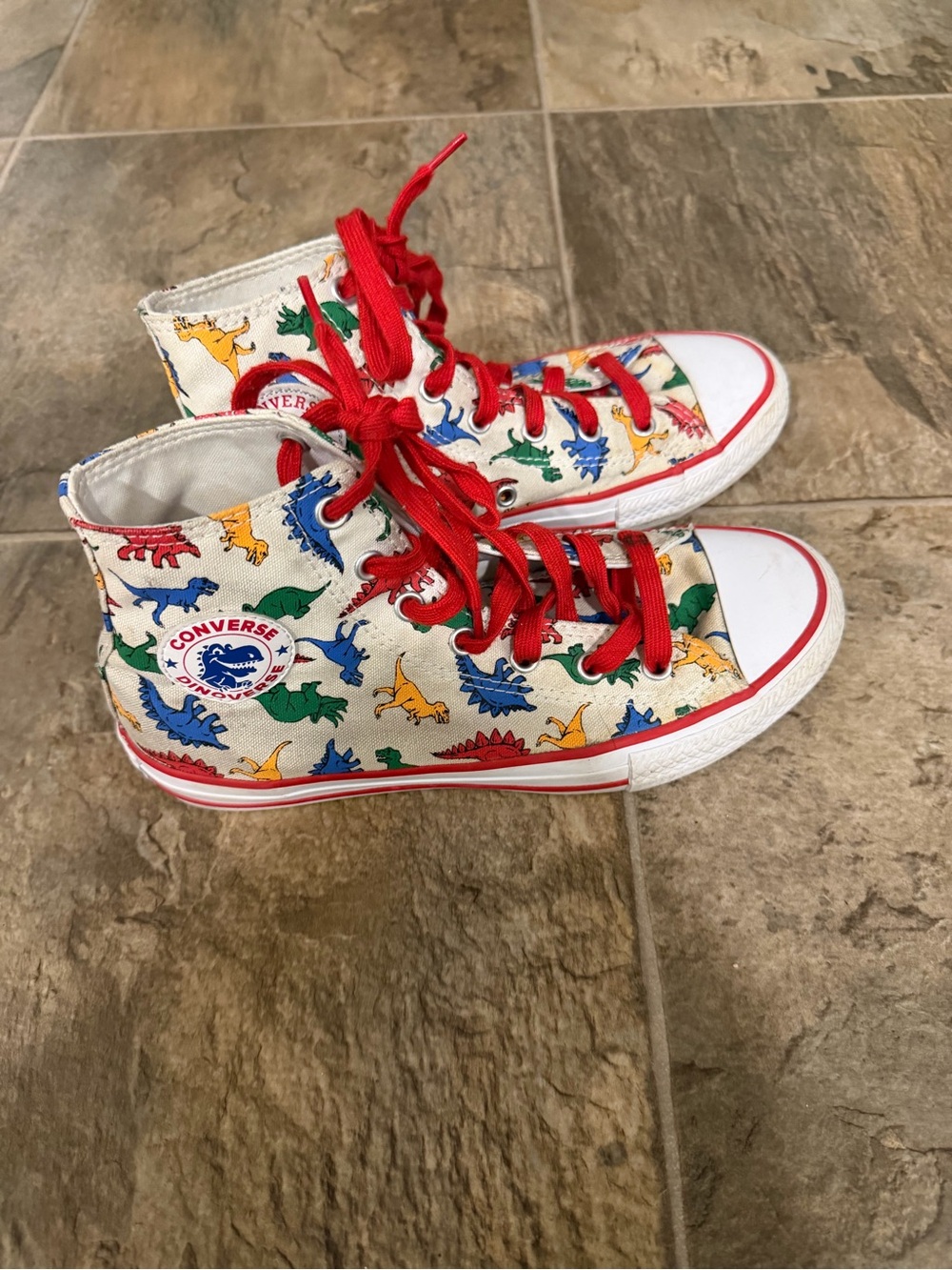 Converse Kids High-Top Sneakers in Red, Blue, Green & Yellow Dinosaur Print